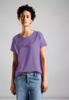 Топ-рубашка STREET ONE с надписью, цвет Bellflower Lilac