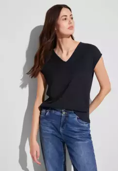 Топ-рубашка STREET ONE с тонкой структурой, синий