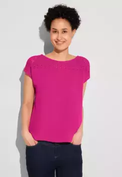 Топ-рубашка STREET ONE, связанный крючком, цвет Magnolia Pink