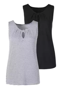 Топ-рубашка Vivance (2 шт. в упаковке) с вырезом и изящными рюшами спереди, черный