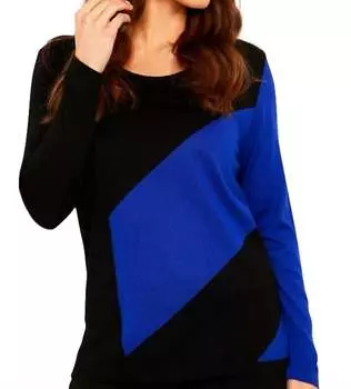 Топ с абстрактным узором и рукавами 3/4 в черном/королевском цвете ANGEL