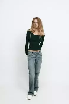 Топ с асимметричным вырезом ZARA, цвет Bottle green