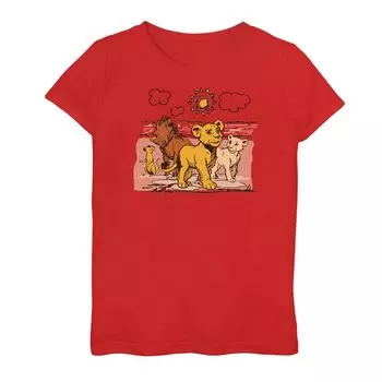 Топ с эскизом группового портрета для девочек 6–16 лет от Disney's The Lion King Licensed Character, красный