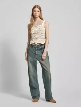 Топ с ажурной вышивкой модель 'AIA' Pieces, бежевый