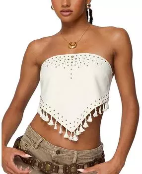 Топ с бахромой и шипами Edikted, слоновая кость/кремовый