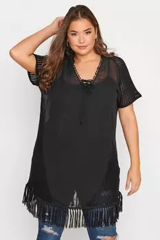 Топ с бахромой Yours, черный