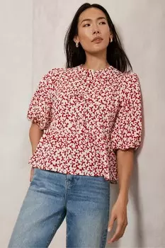 Топ с бантовым принтом и рукавами фонариками Mint Velvet, бежевый