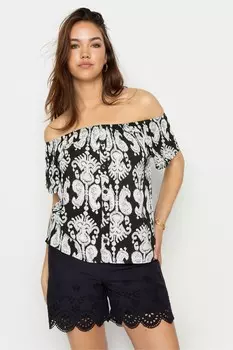 Топ с бардо и пуговицами ацтекского принта Long Tall Sally, черный