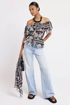 Топ с бардо и рюшами River Island, черный