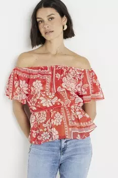Топ с бардо и рюшами River Island, красный