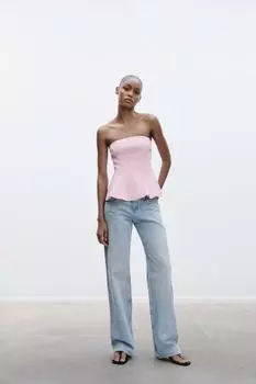 Топ с баской без бретелек ZARA, цвет Pastel pink