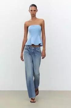 Топ с баской без бретелек ZARA, синий