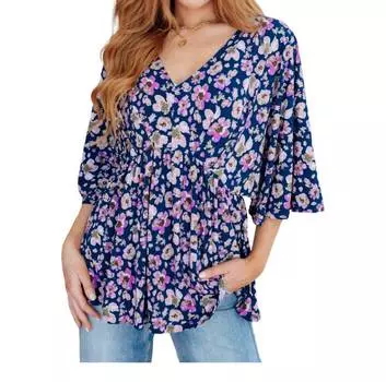 Топ с баской Dearest Dreamer в цветочном стиле! Dear Scarlett, цвет navy floral!