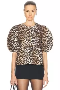 Топ с баской Ganni, леопард