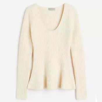Топ с баской H&M Poplin, светло-бежевый
