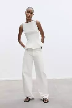 Топ с баской и бантиками ZARA, белый