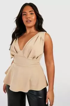 Топ с баской и деталями корсета Boohoo, серый