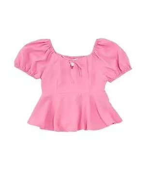 Топ с баской и короткими рукавами и объемными рукавами для маленьких девочек GB 2T-6X, розовый