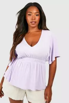 Топ с баской и рукавами-ангелами в ребку Boohoo, сиреневый