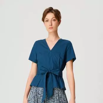 Топ с баской и широким поясом-бантом Smart And Joy, синий