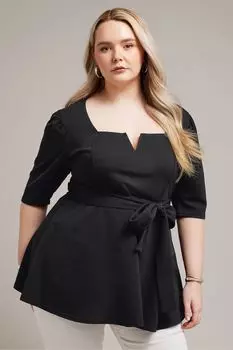 Топ с баской и вырезом Yours London Yours, черный