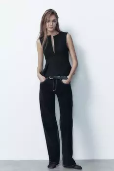 Топ с баской и вытяжкой ZARA, черный