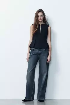 Топ с баской и вытяжкой ZARA, темно-синий