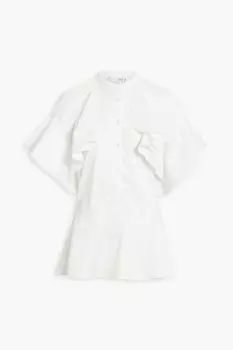 Топ с баской из хлопкового поплина с оборками OSCAR DE LA RENTA, слоновая кость