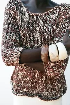 Топ с баской комбинированного трикотажа ZARA, цвет Brown/Ecru