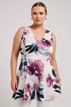 Топ с баской с цветочным принтом Yours, розовый