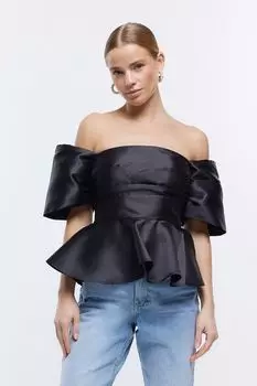 Топ с баской с открытыми плечами River Island, черный