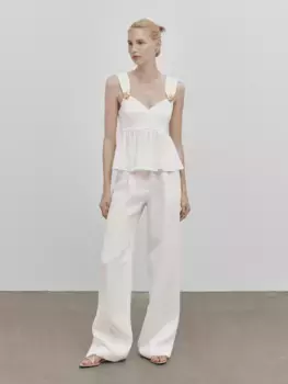 Топ с баской со стразами -studio Massimo Dutti, кремовый