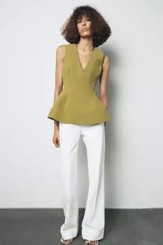 Топ с баской ZARA, оливково-зеленый