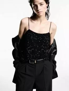 Топ с блестками xlenju Mango, черный