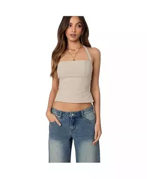 Топ с бретельками через шею Dara Edikted, коричневый/бежевый