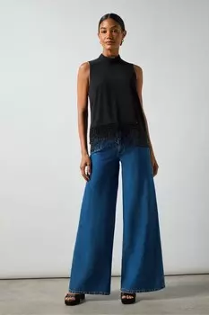 Топ с бретельками через шею, отделанный бисером Ro&Zo, черный