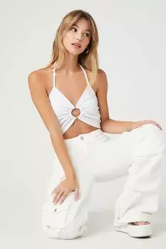 Топ с бретелькой на шее с уплотнительным кольцом и подвеской-бабочкой Forever 21, белый