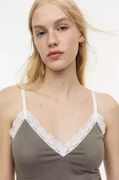 Топ с бретелями и кружевной окантовкой H&M, бежевый