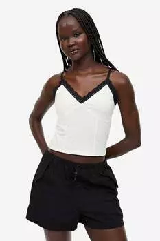 Топ с бретелями и кружевной отделкой H&M, белый