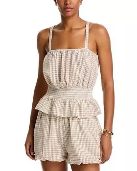 Топ с буфами Beach Club в клетку BLANKNYC, коричневый/бежевый