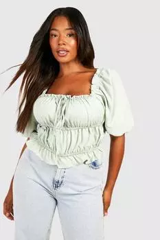 Топ с буфыми рукавами и пригоранными рукавами Boohoo, шалфей