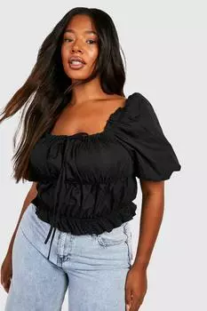Топ с буфыми рукавами и пригоранными рукавами Boohoo, черный
