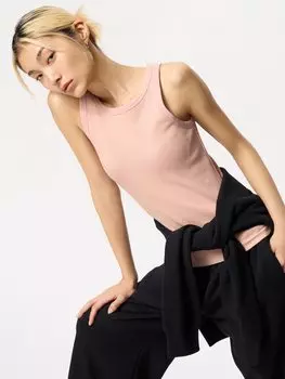 Топ с чашечками в рубчик Uniqlo, розовый