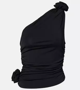 Топ с цветочной аппликацией на одно плечо из джерси Magda Butrym, черный