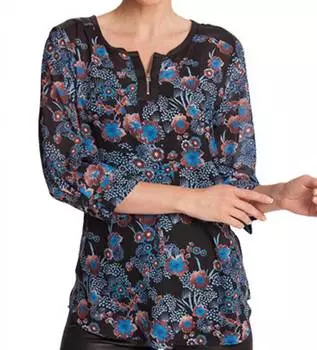 Топ с цветочной отделкой из микрофибры и кожи, цвет черный, многоцветный ANGEL