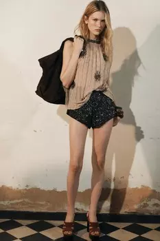 Топ с цветочной вышиткой ZARA, бежевый