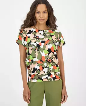 Топ с цветочным принтом Petite AK Anne Klein, черный