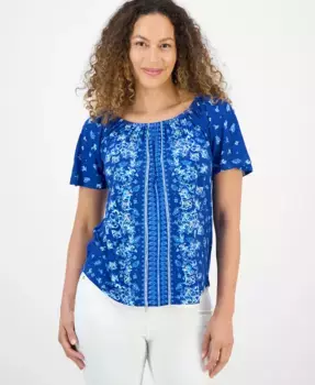 Топ с цветочным принтом Petite Style & Co, синий