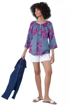 Топ с цветочным принтом Roman, синий