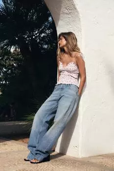 Топ с цветочным принтом ZARA, цвет Lilac/White